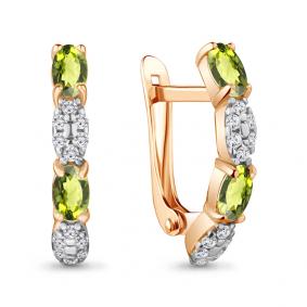Серьги из золочёного серебра AQUAMARINE А4735107А-п с фианитом и хризолитом А4735107А-п фото