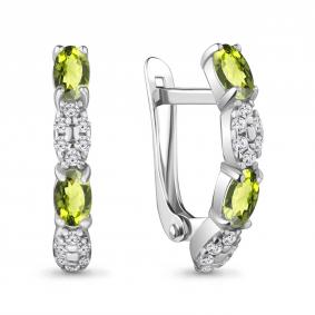 Серебряные серьги AQUAMARINE А4735107А с фианитом и хризолитом А4735107А фото
