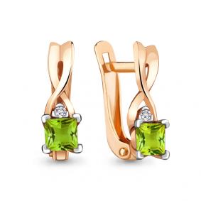Серьги из золочёного серебра AQUAMARINE А4735307А-п с фианитом и хризолитом А4735307А-п фото