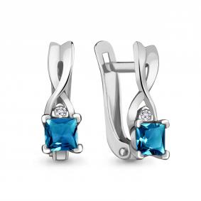 Серебряные серьги AQUAMARINE А4735308А с фианитом и Лондон топазом А4735308А фото