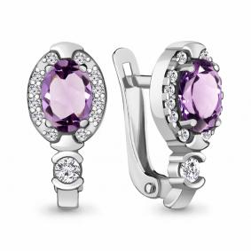 Серебряные серьги AQUAMARINE А4735404А с фианитом и аметистом А4735404А фото