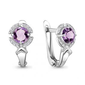 Серебряные серьги AQUAMARINE А4735904А с фианитом и аметистом А4735904А фото