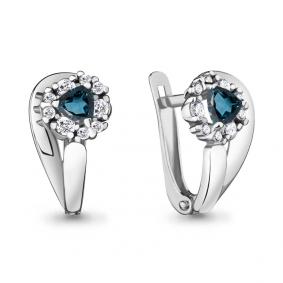 Серебряные серьги AQUAMARINE А4736108А с фианитом и Лондон топазом А4736108А фото