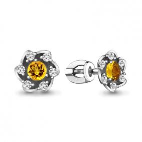 Серебряные серьги AQUAMARINE А4736206А с фианитом и цитрином А4736206А фото