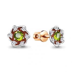 Серьги из золочёного серебра AQUAMARINE А4736207А-п с фианитом и хризолитом А4736207А-п фото