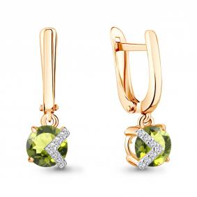Серьги из золочёного серебра AQUAMARINE А4736507А-п с фианитом и хризолитом А4736507А-п фото
