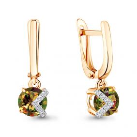 Серьги из золочёного серебра AQUAMARINE А4736519А-п с фианитом и султанитом А4736519А-п фото