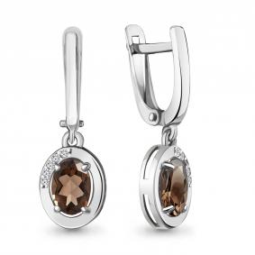 Серебряные серьги AQUAMARINE А4736801А с фианитом и кварцем А4736801А фото