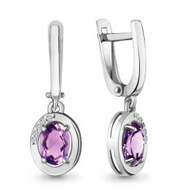 Серебряные серьги AQUAMARINE А4736804А с фианитом и аметистом А4736804А фото