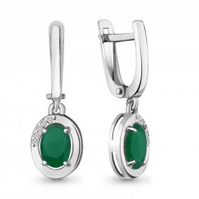 Серебряные серьги AQUAMARINE А4736809А с фианитом и агатом А4736809А фото