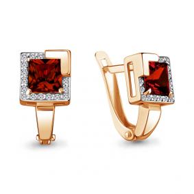 Серьги из золочёного серебра AQUAMARINE А4736903А-п с фианитом и гранатом А4736903А-п фото
