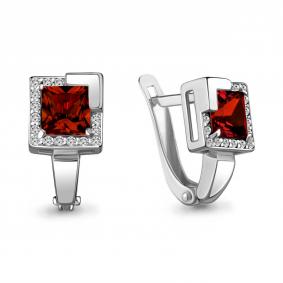 Серебряные серьги AQUAMARINE А4736903А с фианитом и гранатом А4736903А фото