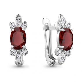 Серебряные серьги AQUAMARINE А4737203А с фианитом и гранатом А4737203А фото