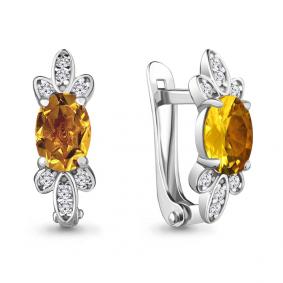 Серебряные серьги AQUAMARINE А4737206А с фианитом и цитрином А4737206А фото