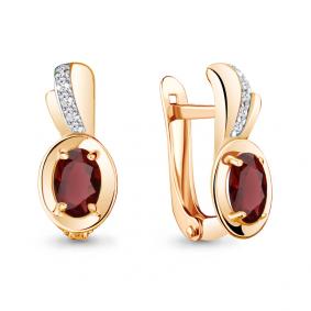 Серьги из золочёного серебра AQUAMARINE А4737403А-п с фианитом и гранатом А4737403А-п фото