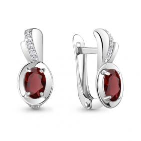 Серебряные серьги AQUAMARINE А4737403А с фианитом и гранатом А4737403А фото