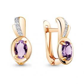 Серьги из золочёного серебра AQUAMARINE А4737404А-п с фианитом и аметистом А4737404А-п фото