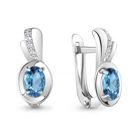 Серебряные серьги AQUAMARINE А4737405А с топазом и фианитом А4737405А фото