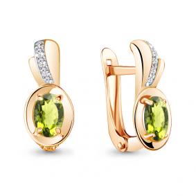 Серьги из золочёного серебра AQUAMARINE А4737407А-п с фианитом и хризолитом А4737407А-п фото