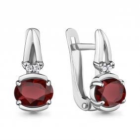 Серебряные серьги AQUAMARINE А4737903А с фианитом и гранатом А4737903А фото