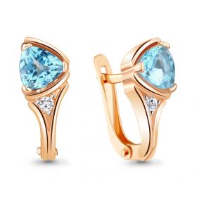 Серьги из золочёного серебра AQUAMARINE А4738002А-п с топазом и фианитом А4738002А-п фото