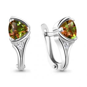 Серебряные серьги AQUAMARINE А4738019А с фианитом и султанитом А4738019А фото