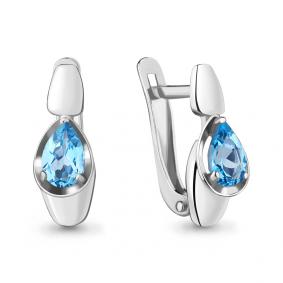 Серебряные серьги AQUAMARINE А4738305 с топазом А4738305 фото