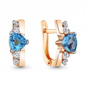 Серьги из золочёного серебра AQUAMARINE А4738505А-п с топазом и фианитом А4738505А-п фото