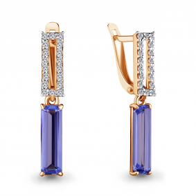 Серьги из золочёного серебра AQUAMARINE А47390603А-п с фианитом и танзанитом А47390603А-п фото