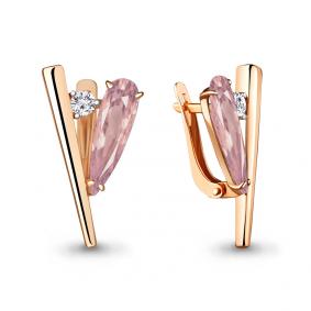 Серьги из золочёного серебра AQUAMARINE А4739690А-п с фианитом и морганитом А4739690А-п фото
