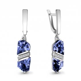 Серебряные серьги AQUAMARINE А47399603А с фианитом и танзанитом А47399603А фото