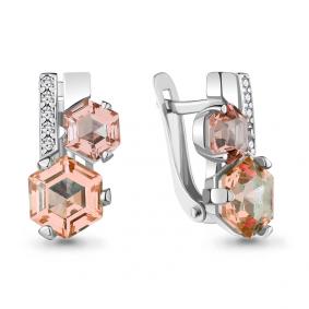 Серебряные серьги AQUAMARINE А4740090А с фианитом и морганитом А4740090А фото