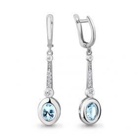 Серебряные серьги AQUAMARINE А4741002А с топазом и фианитом А4741002А фото