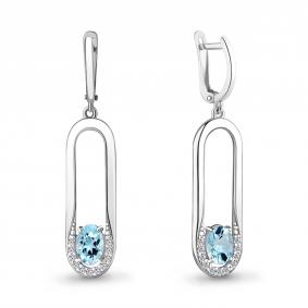 Серебряные серьги AQUAMARINE А4741102А с топазом и фианитом А4741102А фото