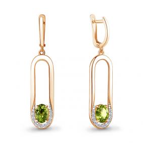 Серьги из золочёного серебра AQUAMARINE А4741107А-п с фианитом и хризолитом А4741107А-п фото