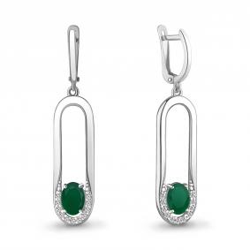 Серебряные серьги AQUAMARINE А4741109А с фианитом и агатом А4741109А фото