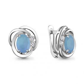 Серебряные серьги AQUAMARINE А47413605А с фианитом и халцедоном А47413605А фото