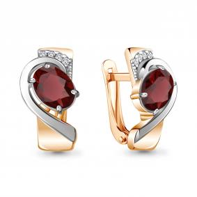 Серьги из золочёного серебра AQUAMARINE А4741403А-пк с фианитом и гранатом А4741403А-пк фото
