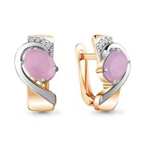Серьги из золочёного серебра AQUAMARINE А47414606А-п с фианитом и опалом А47414606А-п фото