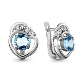 Серебряные серьги AQUAMARINE А4741805А с топазом и фианитом А4741805А фото