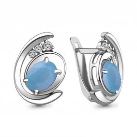 Серебряные серьги AQUAMARINE А47422605А с фианитом и халцедоном А47422605А фото