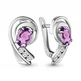 Серебряные серьги AQUAMARINE А4742304А с фианитом и аметистом А4742304А фото