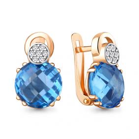Серьги из золочёного серебра AQUAMARINE А4742892А-пк с топазом и фианитом А4742892А-пк фото