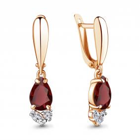 Серьги из золочёного серебра AQUAMARINE А4743003А-п с фианитом и гранатом А4743003А-п фото