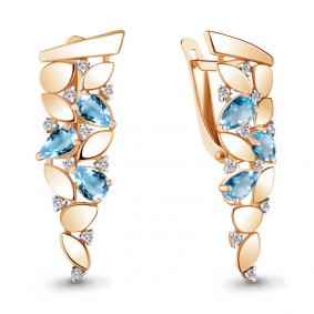 Серьги из золочёного серебра AQUAMARINE А4743702А-п с топазом и фианитом А4743702А-п фото