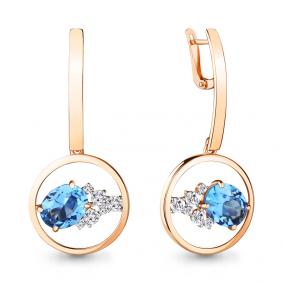 Серьги из золочёного серебра AQUAMARINE А4744292А-п с топазом и фианитом А4744292А-п фото