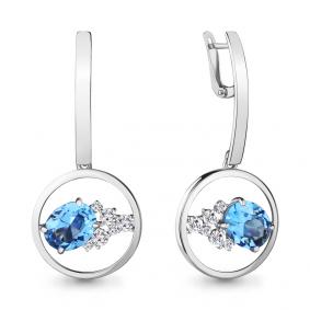 Серебряные серьги AQUAMARINE А4744292А с топазом и фианитом А4744292А фото