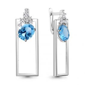 Серебряные серьги AQUAMARINE А4744392А с топазом и фианитом А4744392А фото