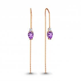 Серьги из золочёного серебра AQUAMARINE А4744904А-п с фианитом и аметистом А4744904А-п фото