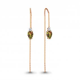 Серьги из золочёного серебра AQUAMARINE А4744919А-п с фианитом и султанитом А4744919А-п фото